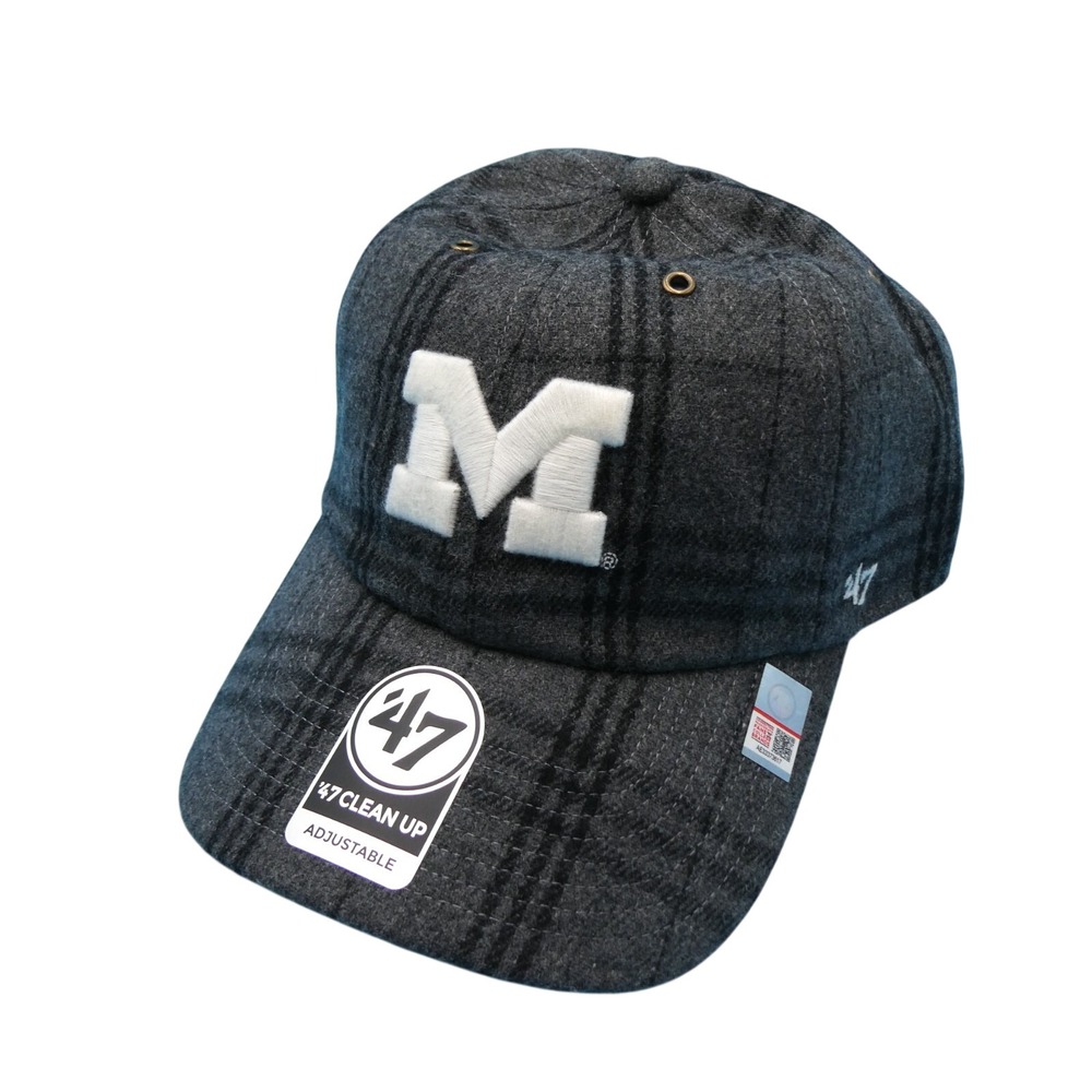 '47 Hat Mens OSFA Clean Up Michigan Wolverines Charcoal Plaid Wool Blend Cap New